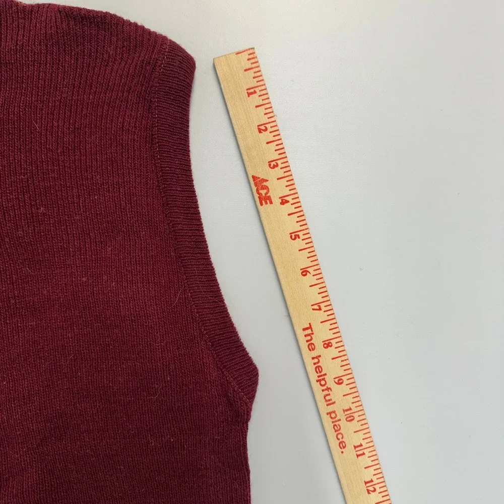 Kings Road Sears Vintage Mens Burgundy Plaid Knit Sweater Vest Acrylic Large
